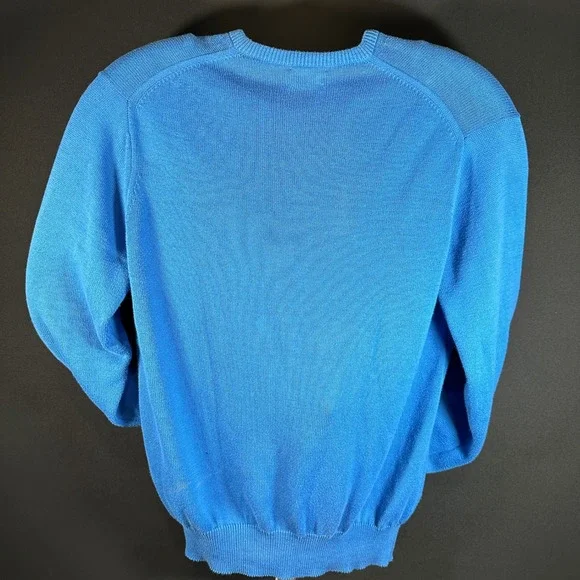 Vintage Brooks Brothers Sweater Men 42 XL Blue Sea Island Cotton V-Neck USA Made